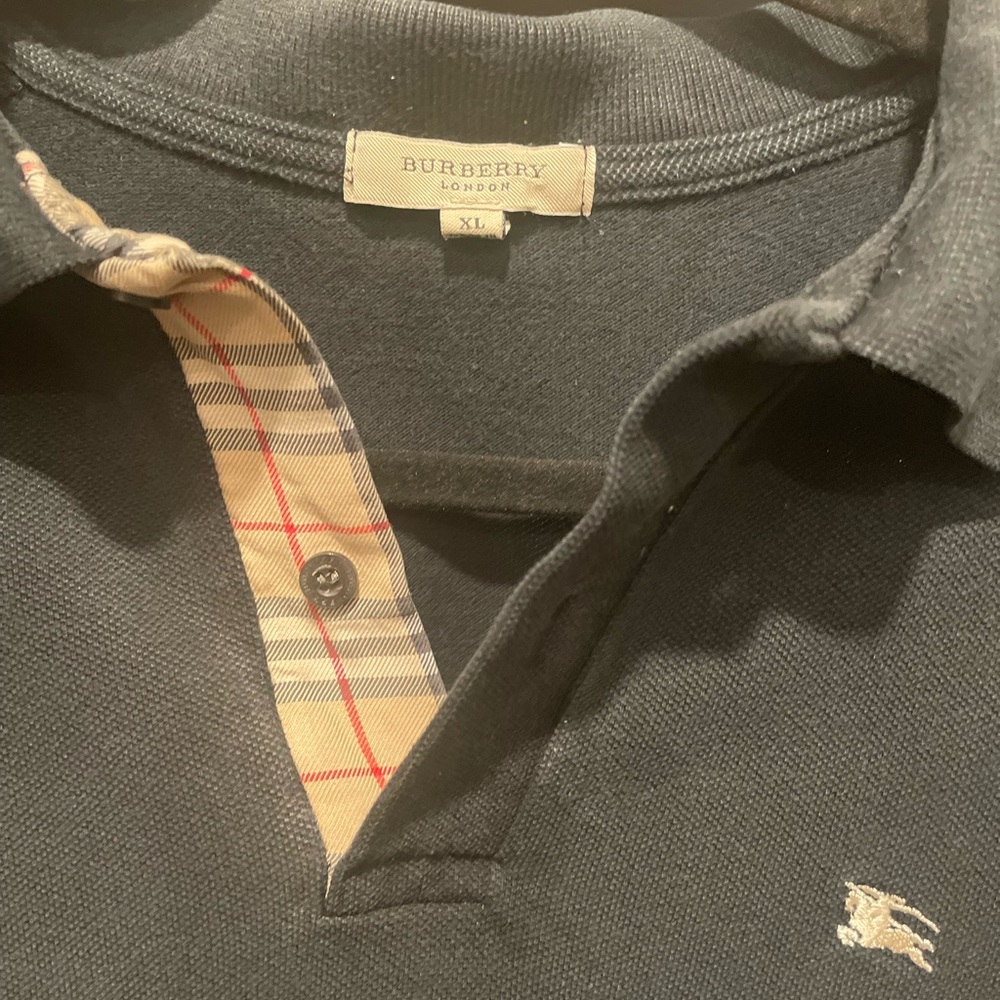 MENS XL BURBERRY LONDON SHIRT SLEEVE BLACK POLO STYLE SHIRT